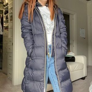 hooded down mid weight coat
